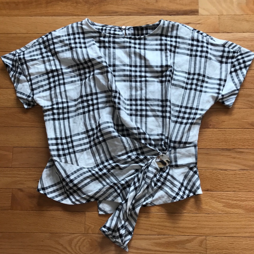 Zara Basic Collection Checked Linen Shirt - image 1